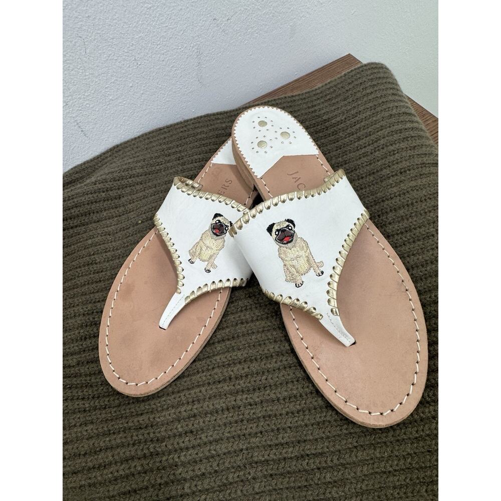 Jack Rogers Embroidered Leather Thong Pug Sandals Size 7.5 (sh300thrifty